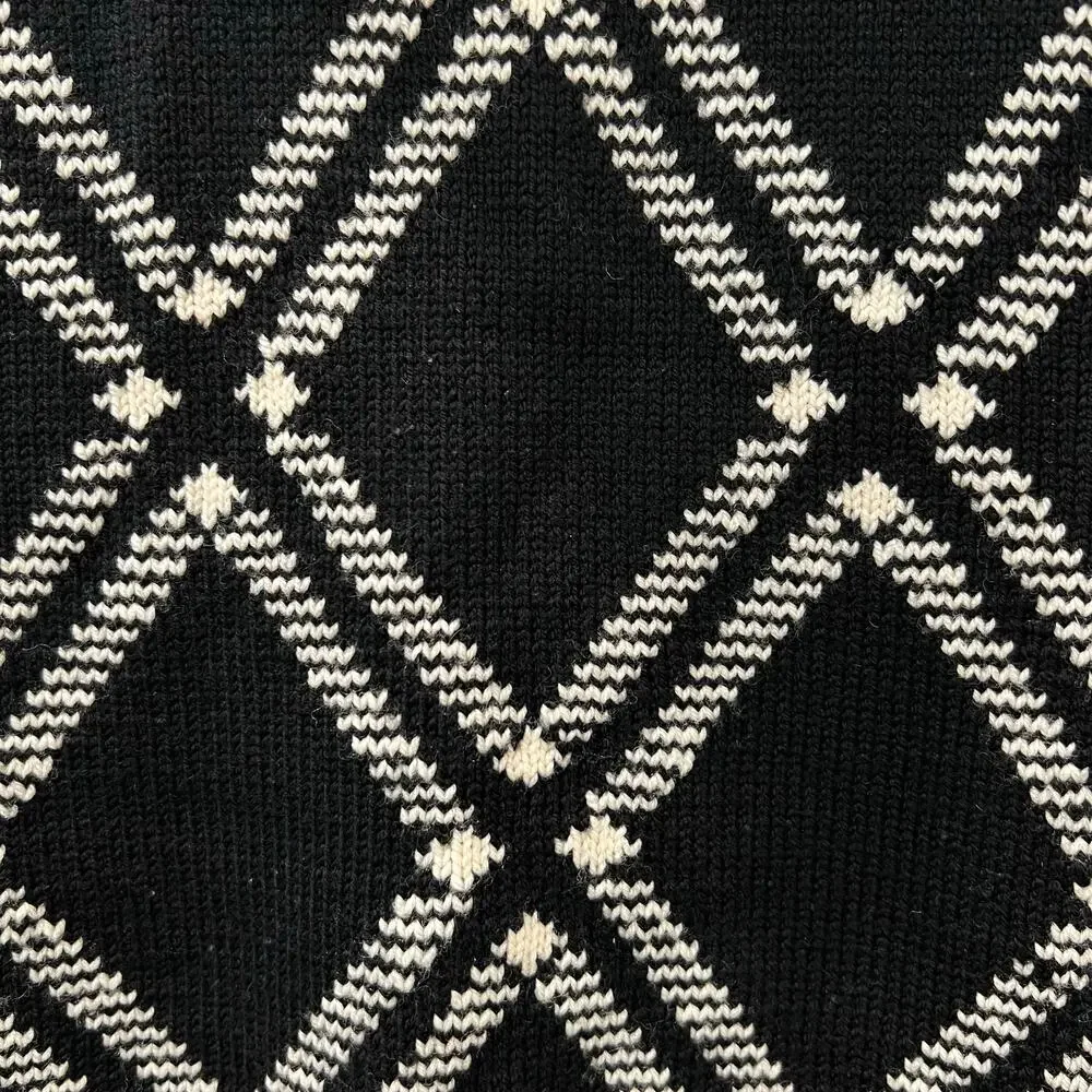 Ann Taylor Italian Merino Wool Argyle Cowl Neck Sweater Black White Medium